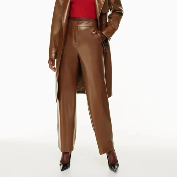 Aritzia Pants - Aritzia Command Vegan Leather Brown Straight Leg Pants